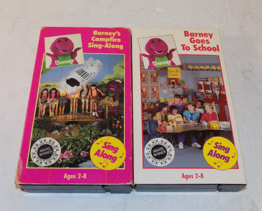 Lot Of 2 Barney VHS Tapes Barney Goes To School And Barney's Campfire Sing-Along