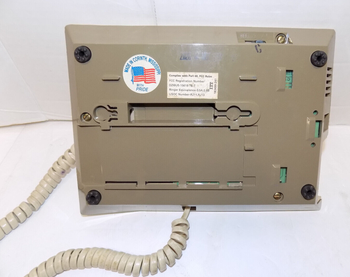 Vintage ITT Almond Desk Wall Telephone Large Button Phone Movie Prop Untested