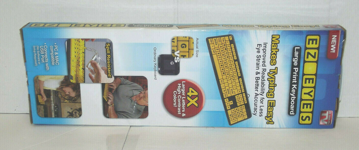 EZ Eyes Large Print Computer Keyboard USB Connection Black PC And MAC