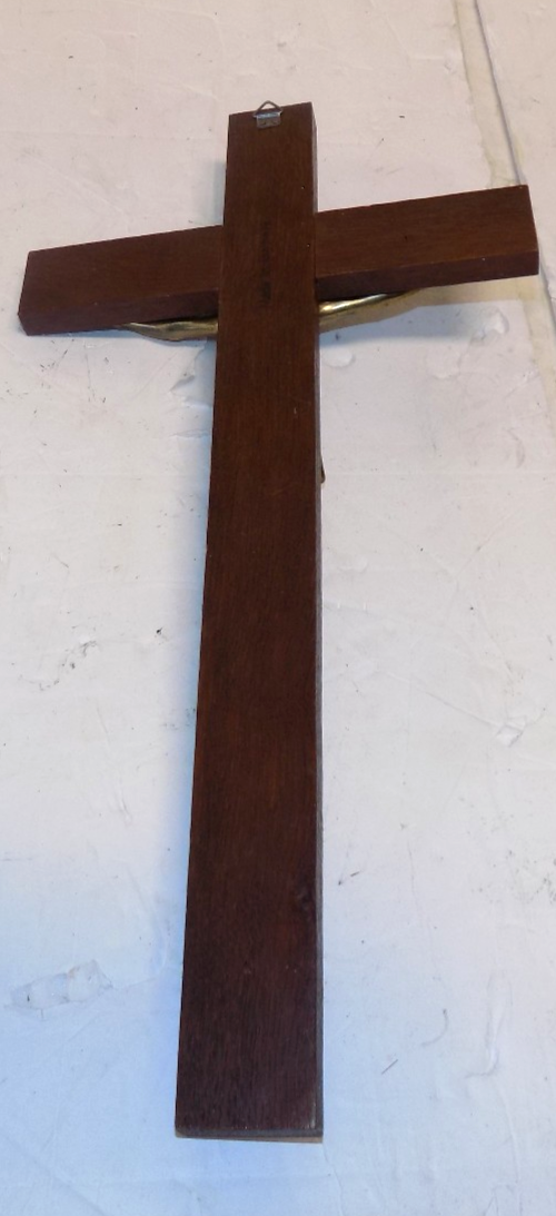 INRI Jesus Christ Crucifix Cross Wall Hanging Wood & Brass 8" x 16"