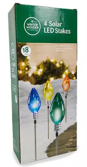 New Set of 4 C7 18" LED Solar Christmas Bulb Pathway Markers Multicolor New