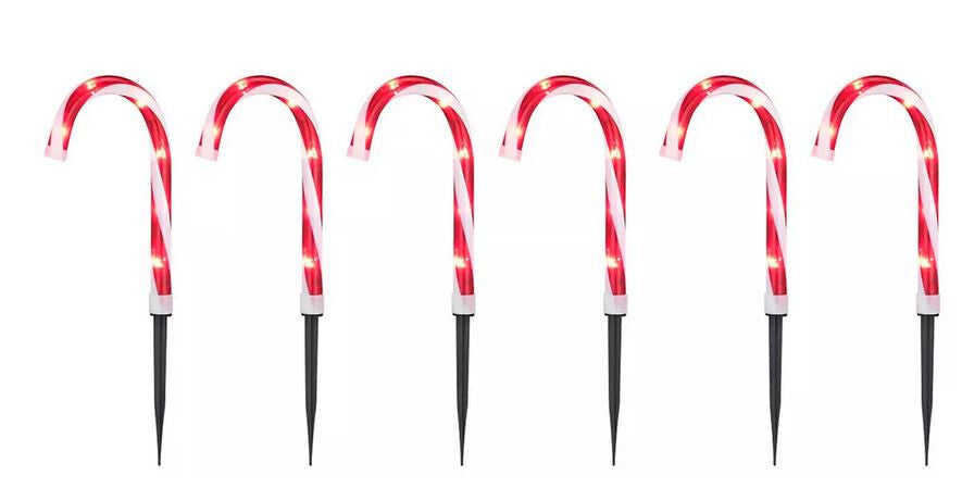 New 18" 6-Piece Candy Cane Pathway Marker Set Plug-In Holiday Christmas Lights