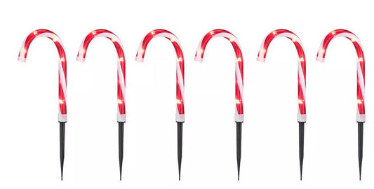 New 18" 6-Piece Candy Cane Pathway Marker Set Plug-In Holiday Christmas Lights