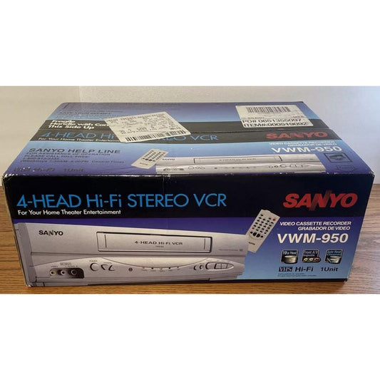 New in Box Sanyo vwm-950 Stereo VHS VCR VHS Player with Remote, Cables & Hdmi Adapter