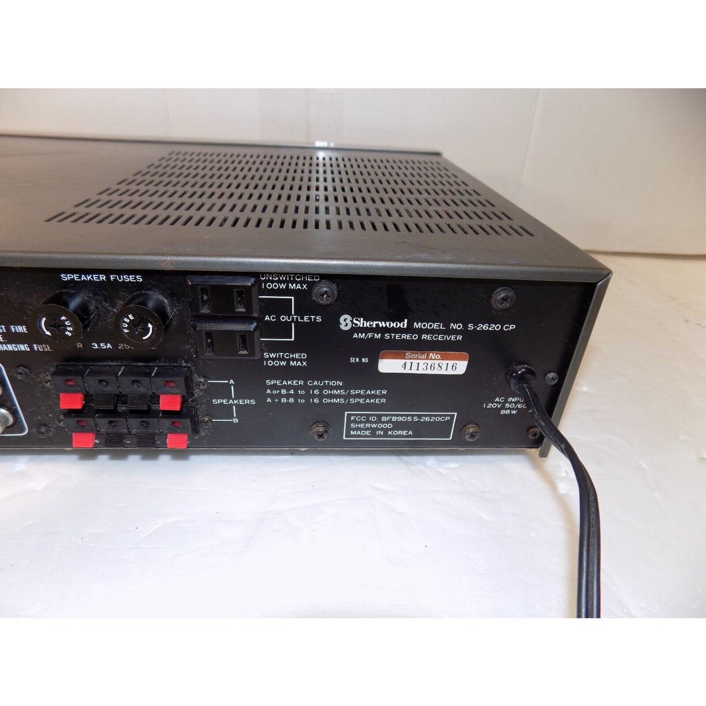 Vintage Sherwood S-2620 AM FM Stereo Receiver with Phono Input