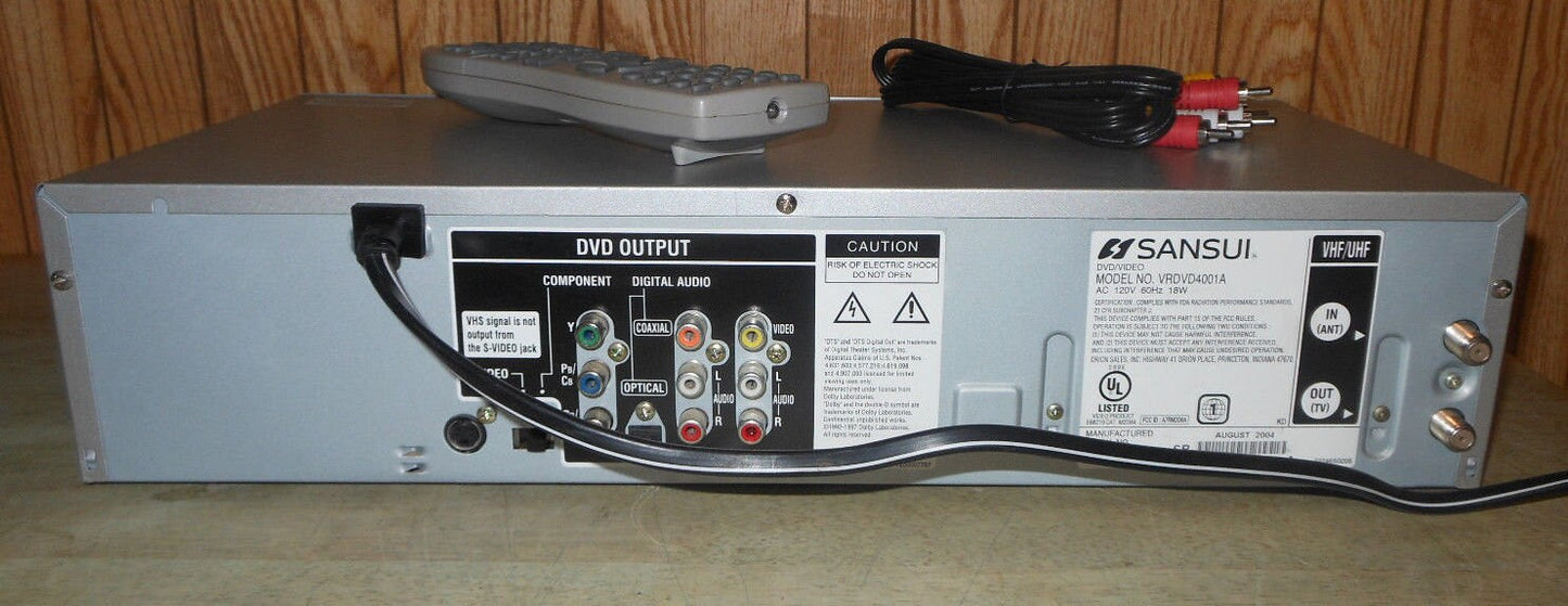 Sansui VR4001A DVD VCR Combo Dvd Player Vhs Player Combo with Remote TV Cables Hdmi Adapter