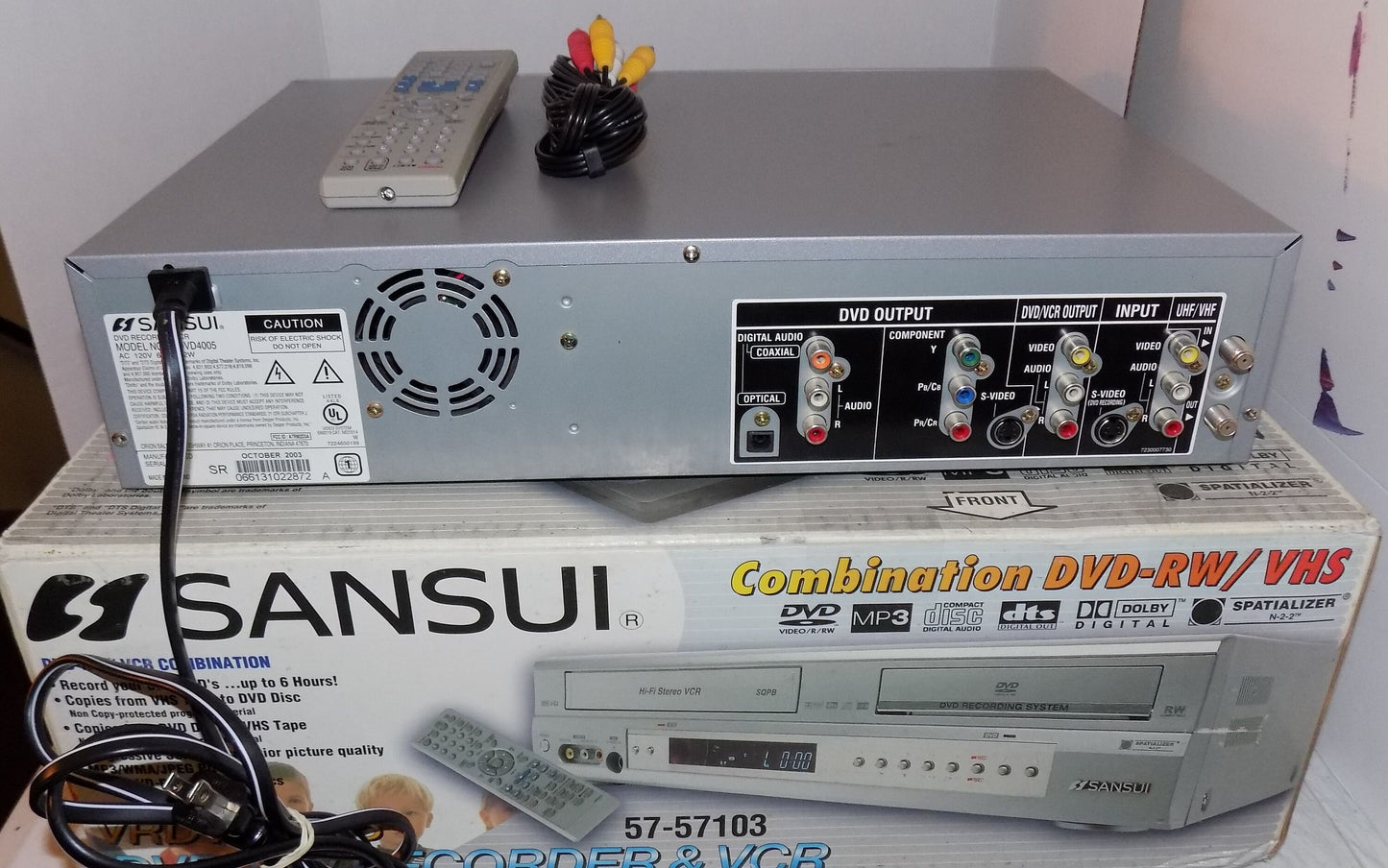 Sansui VRDVD4005 Dvd Recorder VCR Combo with Remote HDMI Adapter and AV Cables