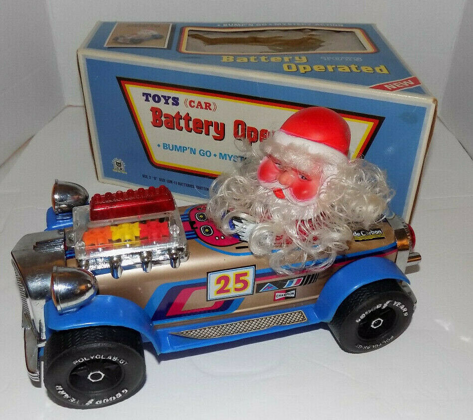 Vintage Bump N Go Santa Claus Musical Tin Car CG-117B Cien Ge Toys