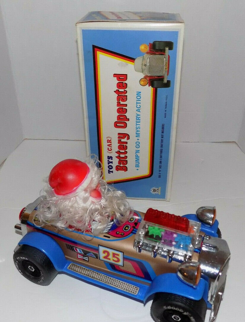 Vintage Bump N Go Santa Claus Musical Tin Car CG-117B Cien Ge Toys