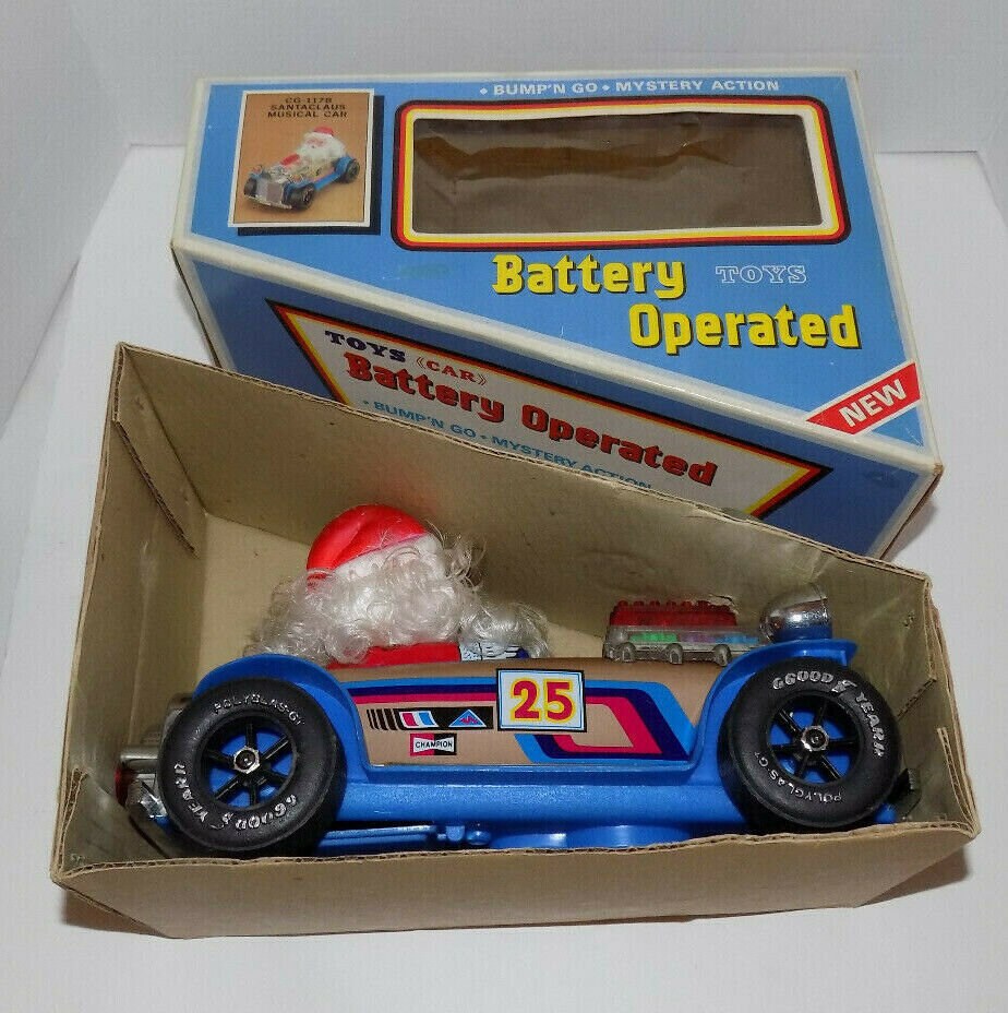 Vintage Bump N Go Santa Claus Musical Tin Car CG-117B Cien Ge Toys