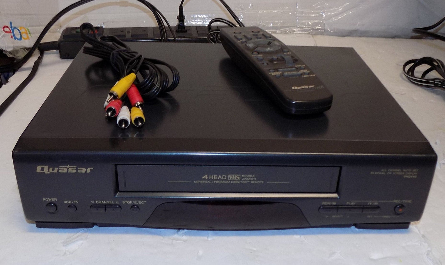 Quasar VHQ440 Mono VHS VCR Vhs Player With Remote Control and TV Cables