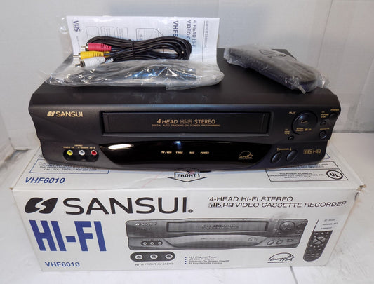 Sansui VHF6010 4 Head Stereo VHS VCR VHS Player with Box, Manual, Cables and Hdmi Adapter