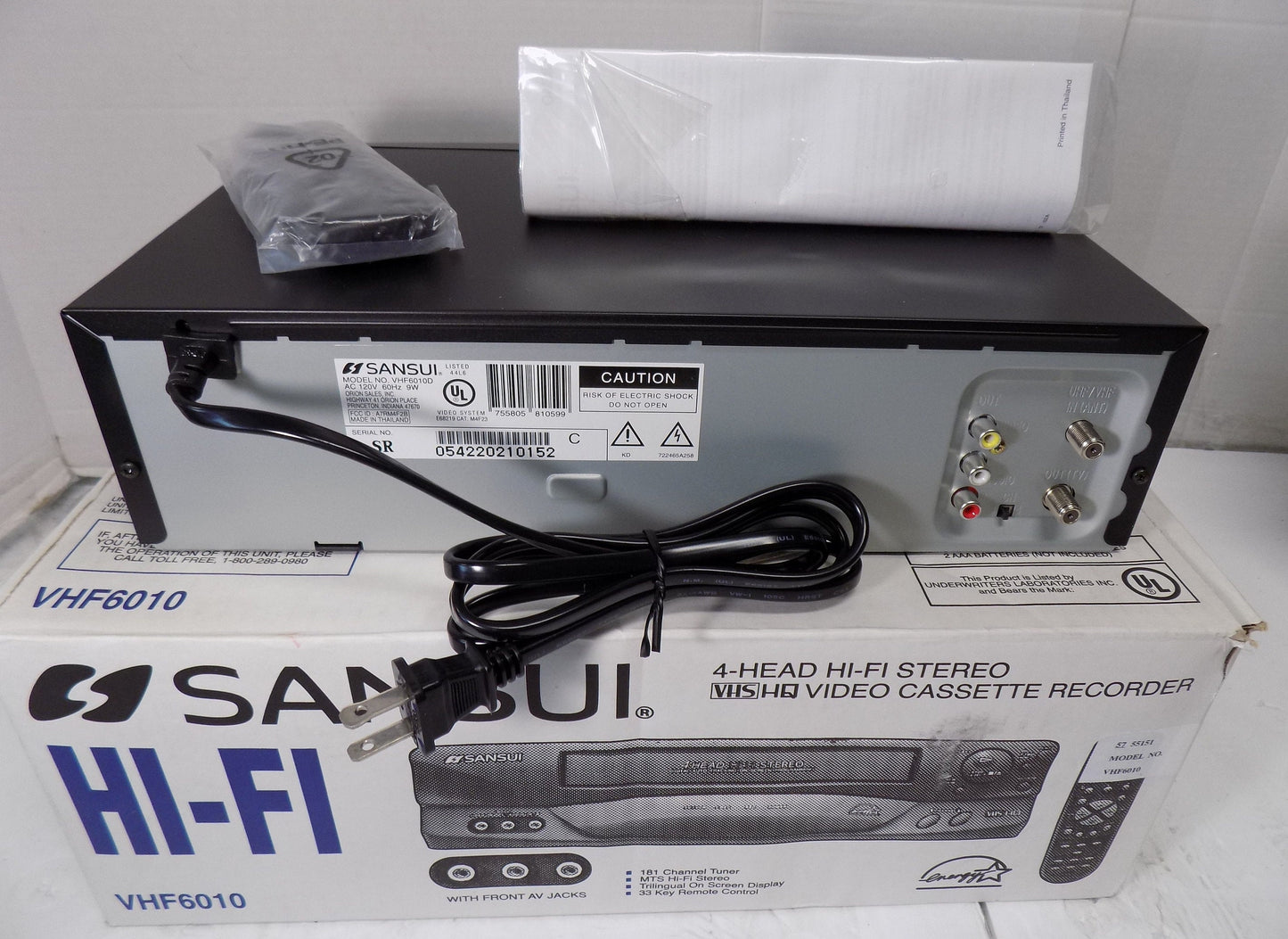 Sansui VHF6010 4 Head Stereo VHS VCR VHS Player with Box, Manual, Cables and Hdmi Adapter