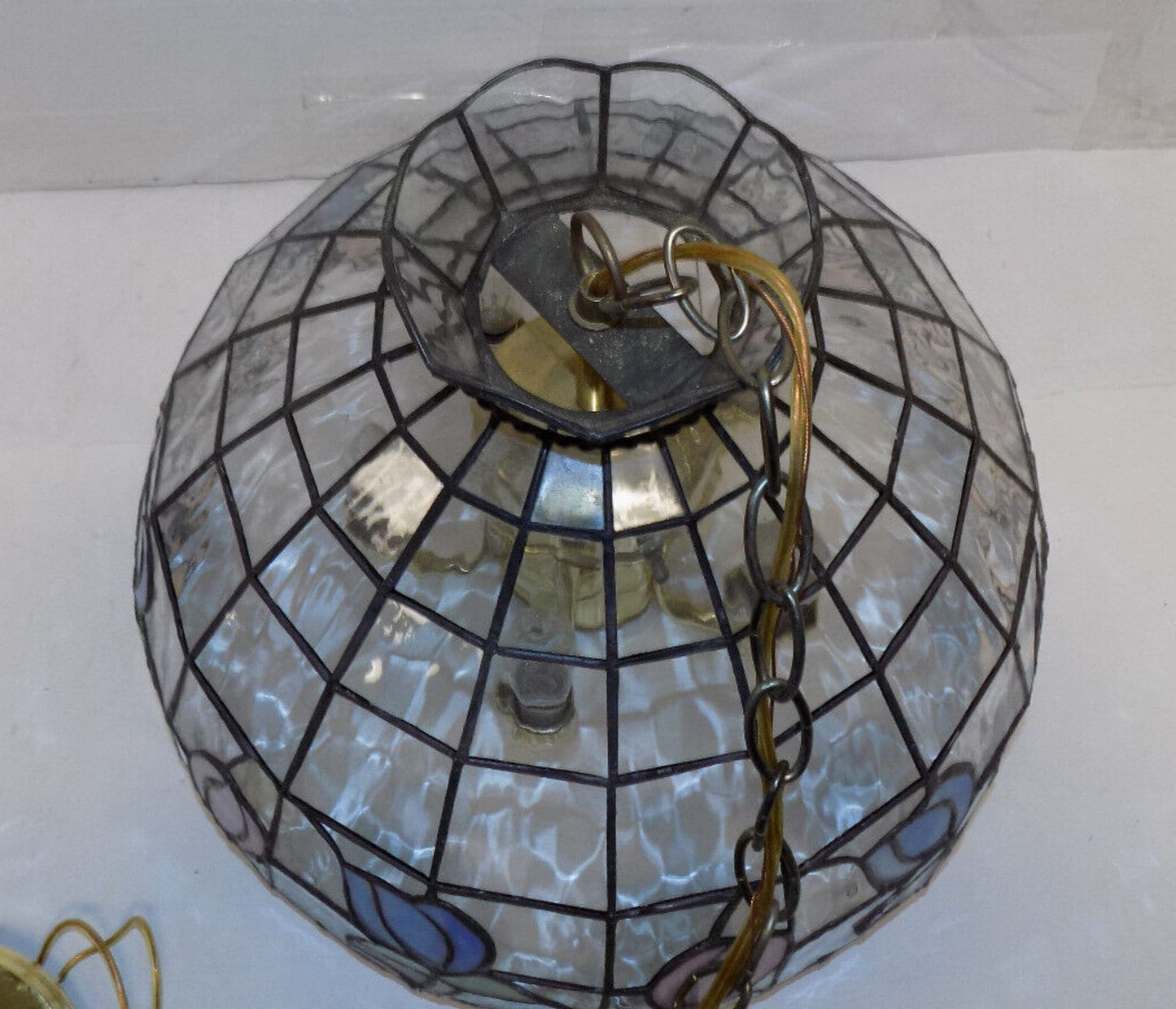 Vintage Tiffany Style Stained Glass Tulip Flower Slag Glass Clear Ceiling Hanging Lamp