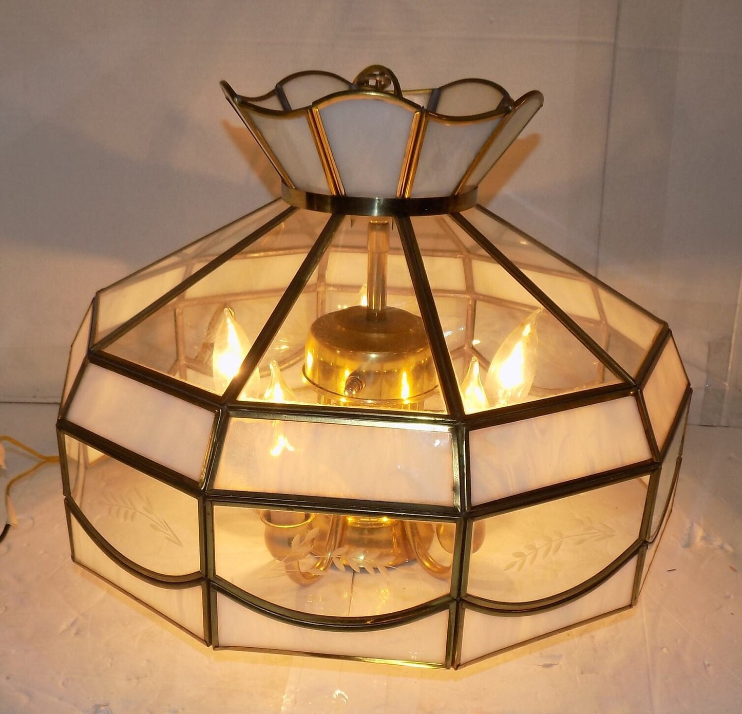 Vintage Tiffany Style 17" Clear Slag Glass Ceiling Hanging Lamp Direct Wire