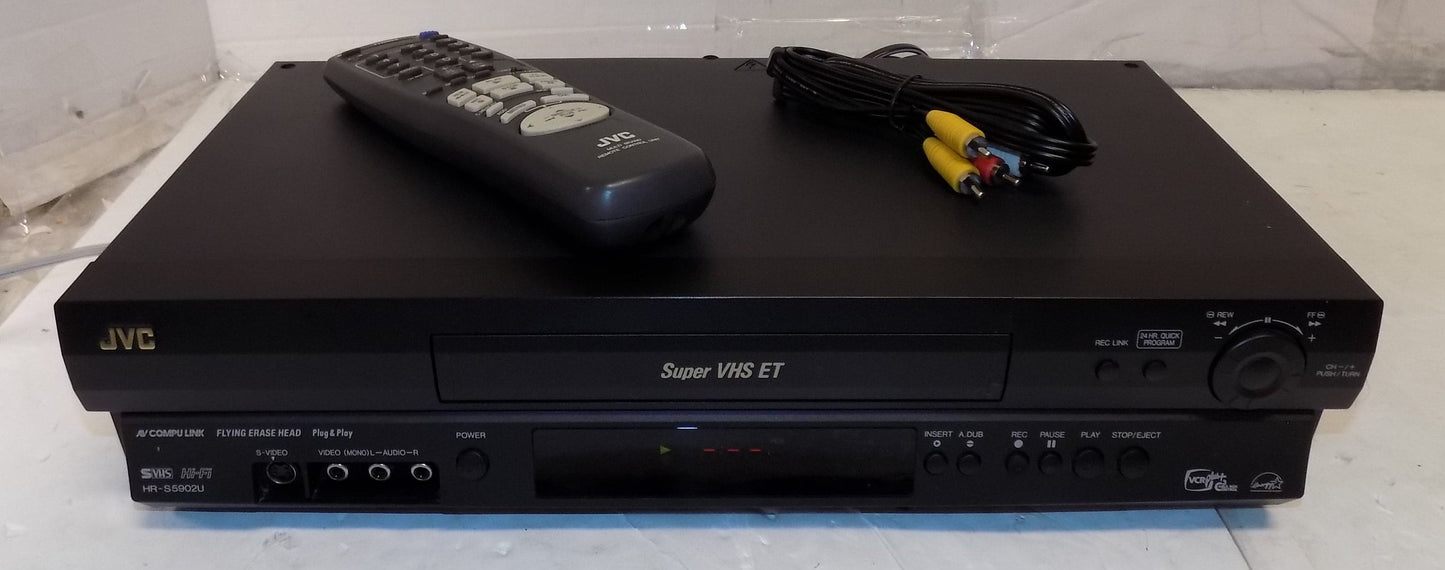 JVC HR-S5902 Hi Fi Stereo VHS VCR Super Vhs Player S-Vhs with Remote & Cables