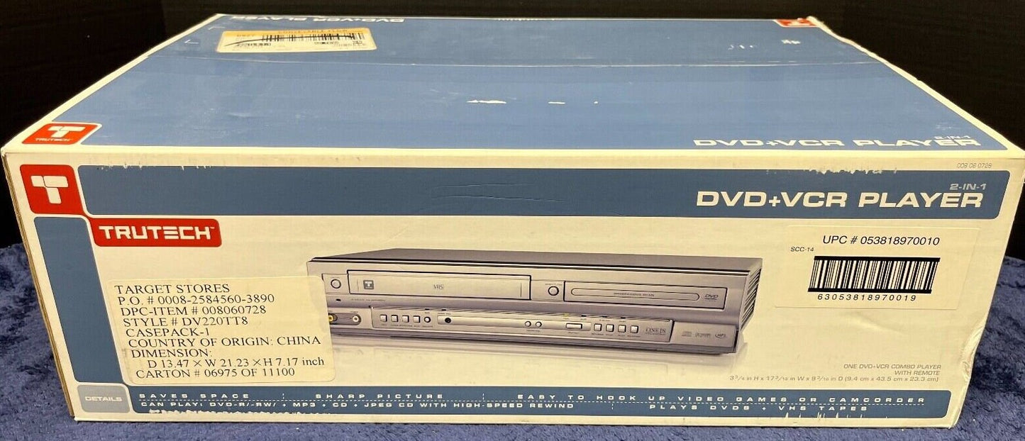 New in Box Trutech Funai DV220TT8 DVD VCR Combo with Hdmi Adapter